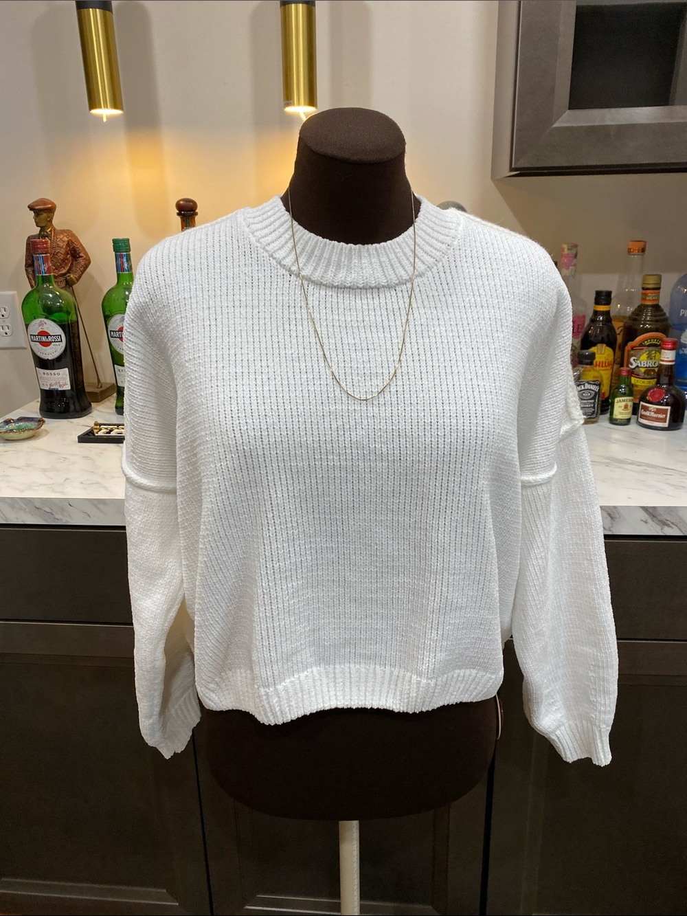 Hollister drop shoulder pop pullover Sweater soft cozy warm white Lg knit top